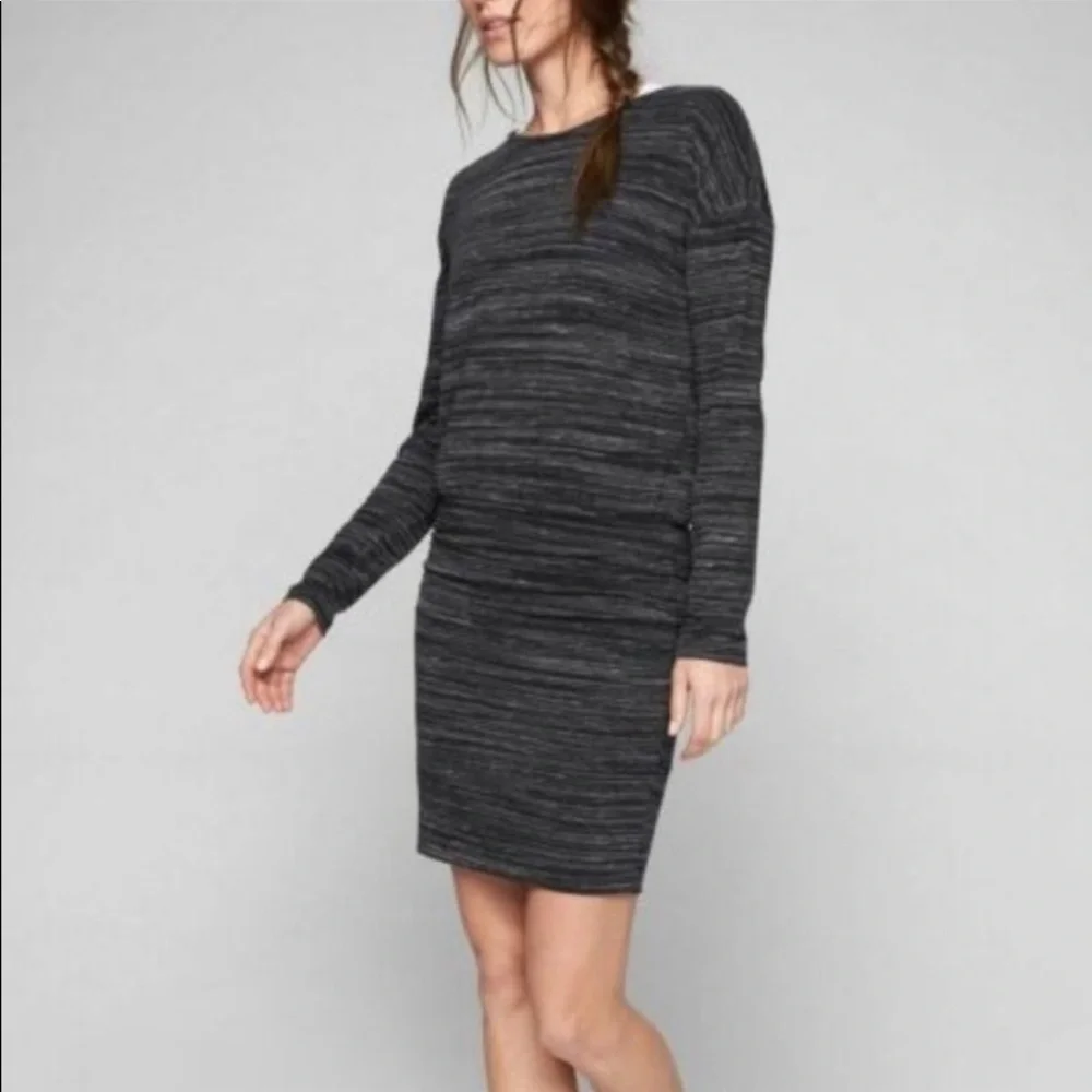 ATHLETA Dress Topanga Stretch Ruched Sides Long Sleeves Black Heather Gr… - Picture 6 of 13